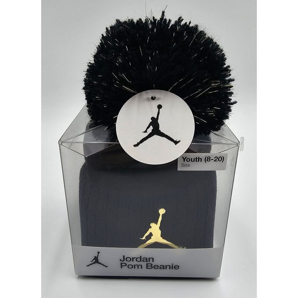 Jordan Girl's Youth 8-20 Black Pom Winter Beanie NIB W/Gift Tag